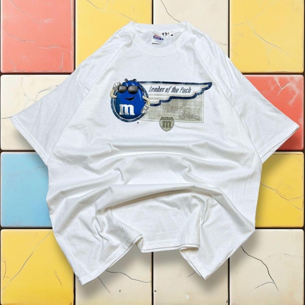 Vintage M&M Candy Cartoon Tee Y2K Men XL White Leader Of The Pack Promo Shirt